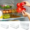 Caixas de armazenamento BINS 1/2PCS Organizador de geladeira Bin Bin Flidable Gridge Alimentos Caixa de armazenamento com alça Clear Pantry Pantry Food Freezer Ferramenta P230324