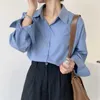 Kvinnor BLOUSES 2023 Fashion Buttond Office Shirts Casual Lady Tops Blue Blouse For Women 3XL White Woman Female Clothing 24734