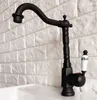 Bathroom Sink Faucets Black Oil Rubbed Bronze Ceramic Handle Kitchen Wet Bar Vessel Faucet Single Hole Swivel Spout Mixer Tap Lnf355