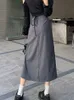 スカートhouzhou不規則な長い女性秋のヴィンテージy2kハイウエストアラインパッチワークプリーツスクールカジュアル90Sストリートウェア230327