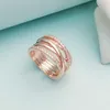 Linhas polidas espumantes anel 925 prata esterlina para jóias de festa de casamento de pandora para mulheres namorada presente de engajamento de designers de designer com conjunto de caixas originais