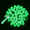 8MM Glow In The Dark Rosary Bead Chain Necklaces For Women Cross Pendant luminous Necklace Religious Jewelry