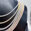 Zuanfa hip hop 3mm 4mm 5mm 18K Altın Buzlu Elmas Kolye/Bilezik Bling Moissanit Tenis Zinciri