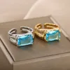 Band Ringe Blau Kubikzircon Stein Ring Für Frauen Edelstahl Quadratische Geometrie Fingerring Party Zubehör Schmuck Geschenk Bijoux Femme Z0327