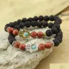 Beaded Lava Stone Yoga Energy Bracelet Antique Gold Sier Hamsa Hand Fashion Jewelry Accessories For Women Men Drop Delivery Dhews