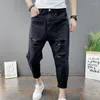 Men's Pants 2023 Arrival Men Ankle-length Twill Top Fashion Cargo Harem Loose Ripped Big Hole And Small Leg Jeans Capris