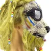 Maski imprezowe Halloween Maski Pchana maska ​​zwierząt Full Face Zabawne Lwa Taneczne Party Dreadlocks Lion King LaTex Mask 230327