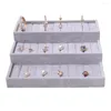 Bolsas de jóias Anel Bufflinks Display Showcase Box de 3 camadas de veludo bandeja de suporte de veludo