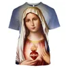 Womens TShirt Jesus Letters Womens TShirt Virgin Mary Round Neck 3D Printed Shirt Fashion Short Sleeve Top Casual Summer Womens Clothing 230327