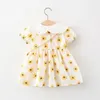 Girl Dresses Kid Dress Fashion Buttons Sunflower With Bag Streetwear Print For Birthday