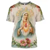 Womens TShirt Jesus Letters Womens TShirt Virgin Mary Round Neck 3D Printed Shirt Fashion Short Sleeve Top Casual Summer Womens Clothing 230327