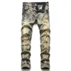 Jeans Masculino Designer Amirs High Street Hole Star Patch Calças masculinas com painéis bordados Calças slim fit tamanho 29/30/31/32/33/34/36/38