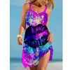 Robes décontractées Été 3D Imprimer Sexy Femmes Robe de plage Hawaii Boho O-Cou sans manches Vêtements Vintage Beachwear Femme Party Wear