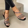 Sandały kobiety 2023 Casual Ladies Flat Butynstones Bling Summer Comfort Cross Slip na kobiecie Sandalias Fealewear