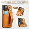 Custodia in pelle PU per telefono cellulare con cinturino da polso avanzato per iPhone 14 Plus 13 Mini 14 Pro Max Design a conchiglia regolabile