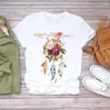 Kvinnors T-skjortor Summer Kvinnor Grafisk kvinnlig tee T-shirt Kort ärm Dream Feather Print Lady T-shirts Top Shirt