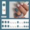 False Nails 24pcs Manicure Fake Nials Milk White Press On Short Square Blue Champagne French