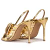 Sandały Summer Design Sexy Bow Gold Silver Stiletto Obcowanie okrągłych palców plecami High Plus Size Brand 230412