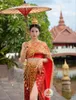 Roupas étnicas figurinas tailandesas de miçanga de miçangas de miçanga de skaind xale sudeste de estilo de casamento de estilo asiático festival de vestido thailândia coágulo tradicional