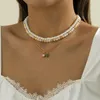 Kedjor 4st/set Multi Layered Boho Pearl Choker Beaded Neckor For Women Rhinestone Crystal Love Heart Pendant Chain Halsband smycken