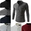 T-shirt da uomo 2023 T-shirt casual da uomo T-shirt Henley a maniche lunghe Slim Fit Pocket Flap Abbigliamento Cotton Stand Collar Top Tees Shirt Bottoming