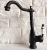 Bathroom Sink Faucets Black Oil Rubbed Bronze Ceramic Handle Kitchen Wet Bar Vessel Faucet Single Hole Swivel Spout Mixer Tap Lnf355