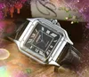 スクエアローマンタンク自動日付メンズ腕時計高級ファッションメンズレザーバンドクォーツムーブメント時計ゴールドシルバーレジャー腕時計ギフト