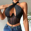 Damestanks zomer criss kruis halter tanktops dames mouwloze uitsparing sexy crop club slijtage streetwear