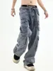 Mens Jeans American Retro MultiCocket Highwaisted Overalls Mens Y2K High Street Hip Hop Gothic Par Jeans Casual Right Leg Pants 230327
