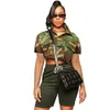 Gros Casual Femmes Jeacket Manteau Col Rabattu Botton Designer Chemise Courte Camouflage Imprimer Poche Streetwear Vêtements 9586