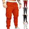 Mäns byxor Mens Casual Thin Breattable Tie Drawstring Long Pants Män Solid Color Pockets Midje Takvåning Ankelbunden Skinny Cargo Pants 230327