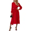 Casual Dresses Women Fall Long Sleeve V Neck Dress with Blet Wedding Guest Office Drop