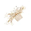 Cabeças O384 Mulher feita à mão personalizada Threading Pearl Hair pente de pente de cabelo Pine ramo ramo de ouro Casamento de ouro