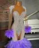 2023 Arabiska ASO EBI Lavender Mermaid Prom Dresses Beaded Crystals Feather Formal Party Second Reception Birthday Engagement Gowns Dress ZJ2200