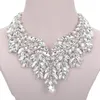 Bröllop smycken set lyxig dubai stil bröllop smycken set kristall uttalande brud silver färg prom halsband örhänge julklapp 230325