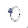 Blue Sparkling Crown Ring för Pandora Authentic Sterling Silver Wedding Party Jewelry For Women Girl Girl Gift Cz Diamond Designer Rings med originalboxuppsättning