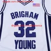 NCAA Brigham Young Cougars Jimmer Fredette College Basketball Jersey Bleu Blanc Hommes # 32 Jimmer Fredette Chemises Maillots cousus