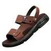 Sandals 2023 Summer Men Genuine Leather Breathable Two Use Beach Shoes Male Fashion Casual Air Cushion Soles Slippers