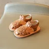 Slipper vintange weven solide meisje sandalen gesloten teen voor meisjeskinderen baby platte meisjes zomerschoenen f02234 230327