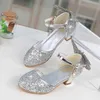 Sandali Principessa Scarpe per bambini in pelle per ragazze Glitter Farfalla Abito con nodo Banchetto Festa per bambini Scarpe con tacco alto Per bambini Sandali per ragazze W0327