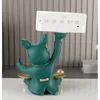 Rumdekorskulptur Dog French Bulldog Butler med Alarm Clock Metal Tray Table Decoration Statue för Live Bulter 230327