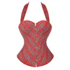 Bustiers Corsets Checkered 섹시한 레이스 스트랩 뼈가있는 Corsetto 신부 르네상스 바디 셰이퍼 홀터 여자 클럽웨어 파티