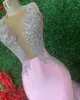 Arabiska 2023 aso ebi rosa sjöjungfru prom klänningar spets pärlor kväll formell formell parti andra mottagning födelsedag engagemang klänningar klänning zj3022