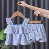 Kledingsets Kinderkleding Girls Ruches Mouwloze zomer Spaanse tops Shorts 2pcs Outfits 230325