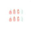 False Nails 24pcs Nail Tips Small Flower Frosted Press On Blue Rhinestone Fake Long Almond Green French