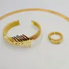 Bangle Fashion 750 Gold Jewelry Set For Women's African Bead Bracelet Ring