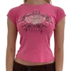 Camiseta feminina tshirt impressão vintage tshirt women US casual manga curta redonda pescoço exposto o umbigo y2k slim fit tops 2303327