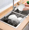 Storage Holders Racks Sink Adjustable Dish Drainer Stainless Steel Rack Fruit Vegetable Washing Tableware Basket Kitchen 230327