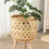 Other Home Decor Handmade Bamboo Woven Flower Pot with Stand Plant Display Storage DIY Nursery Pots Decoration 230327