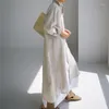 Women's Blouses Superaen losse oversized shirt jurk Cardigan Cotton Linen College Style lange mouwen